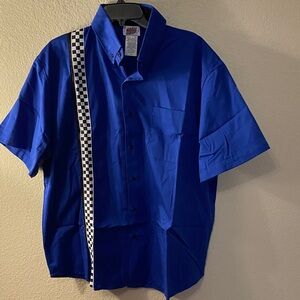 Size L Men's Royal Blue Button-Down Shirt with Checkered Accent